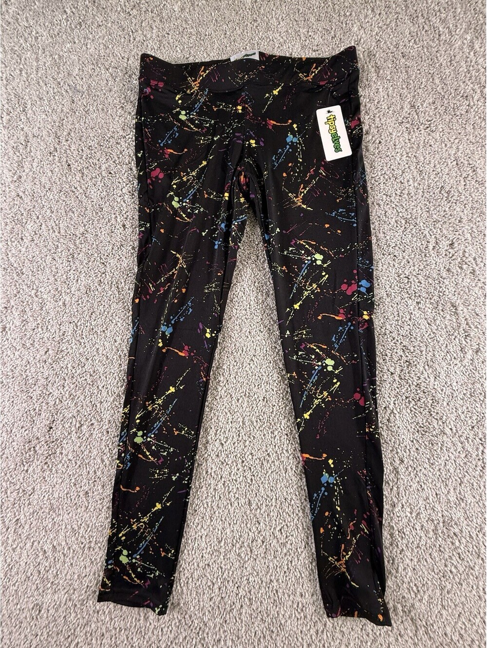 Tipsy Elves Neon Splatter Fitness Workout Leggings Black Athleisure Womens L